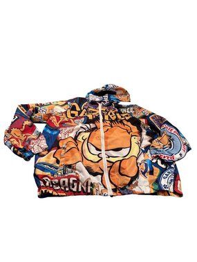 Members Only Garfield X Graffiti Hooded Windbreaker Jacket Mens All Over Print